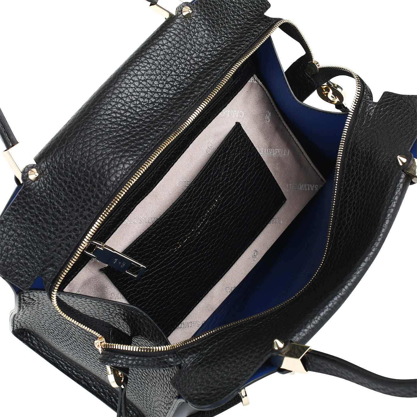 Черная кожаная сумка на двойной молнии Carlo Salvatelli Cervino