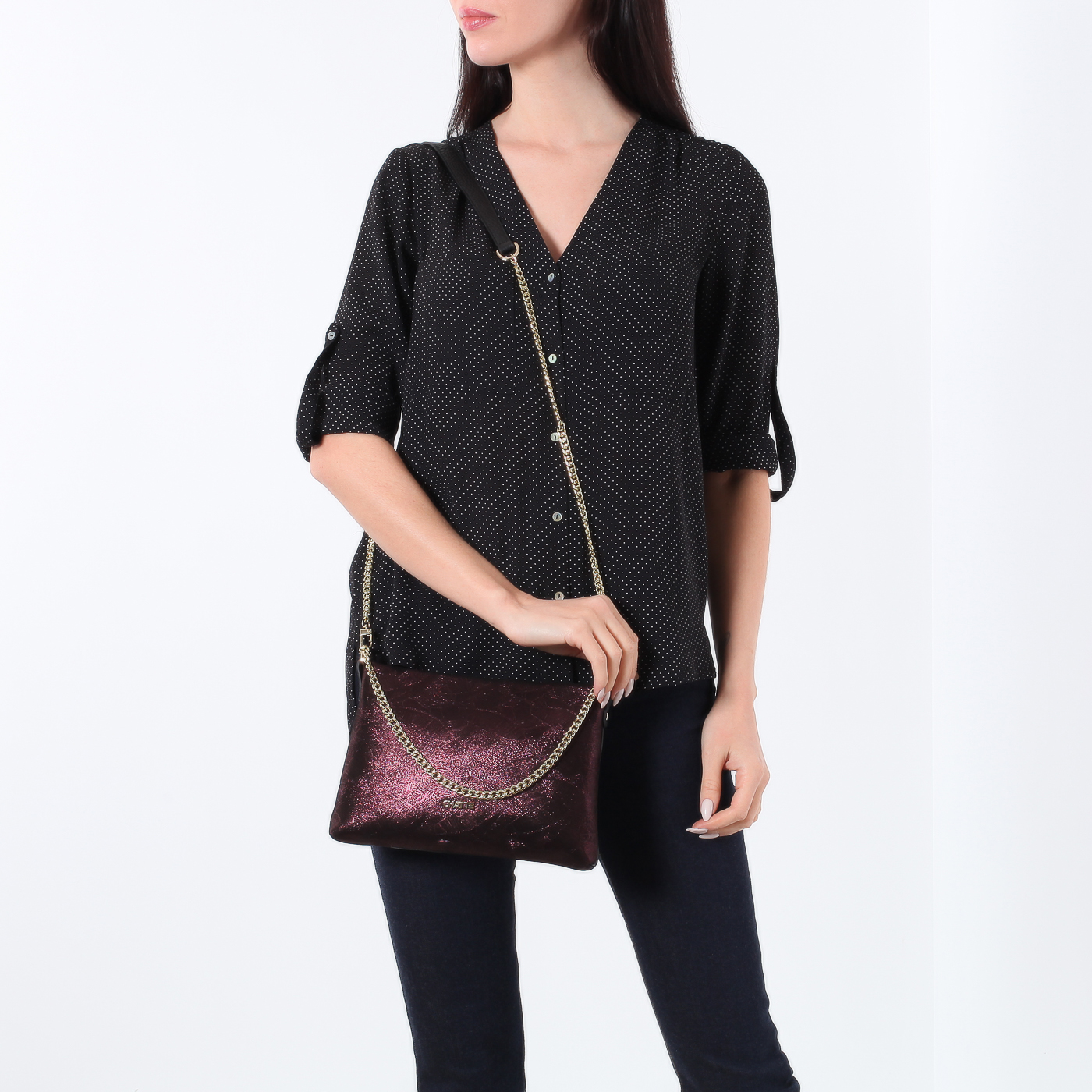 Комбинированная кожаная сумочка Chatte Lille