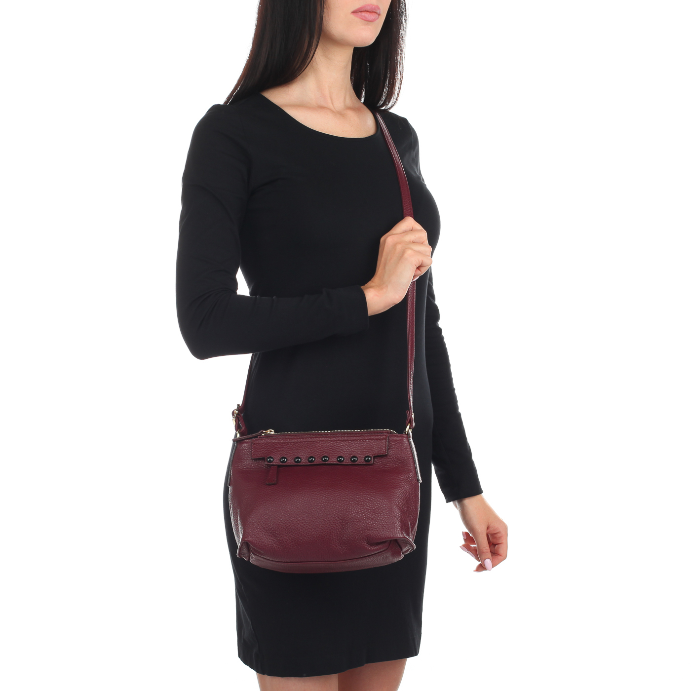 Бордовая кожаная сумочка Bruno Rossi 