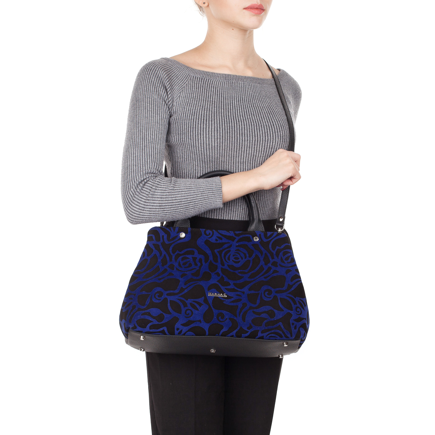 Вместительная кожаная сумка с цветочным узором Marina Creazioni 