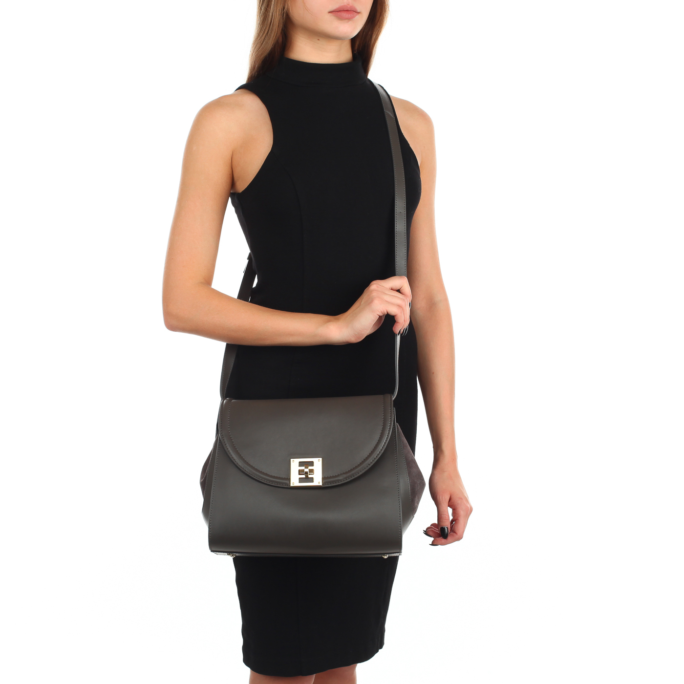 Сумочка через плечо из кожи и замши Aurelli Shine